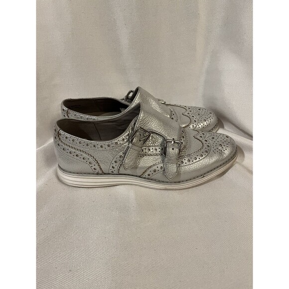 Cole Haan Silver Metallic Buckle Wingtip‎ Leather Comfort Loafer Women Size 6 - Picture 3 of 9